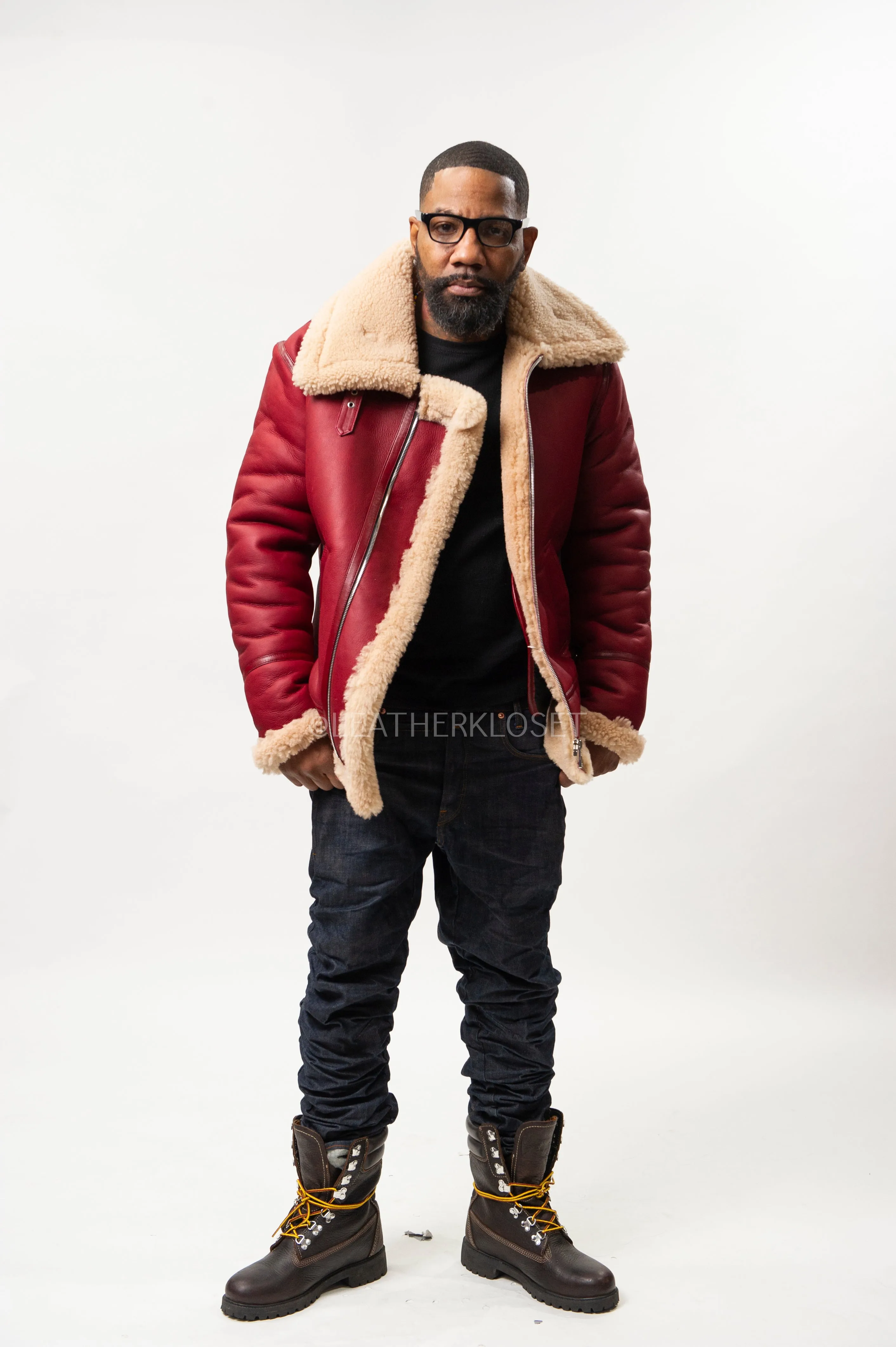 Men's B-3 Bomber Classic Sheepskin Shearling [Fire-Engine Red]