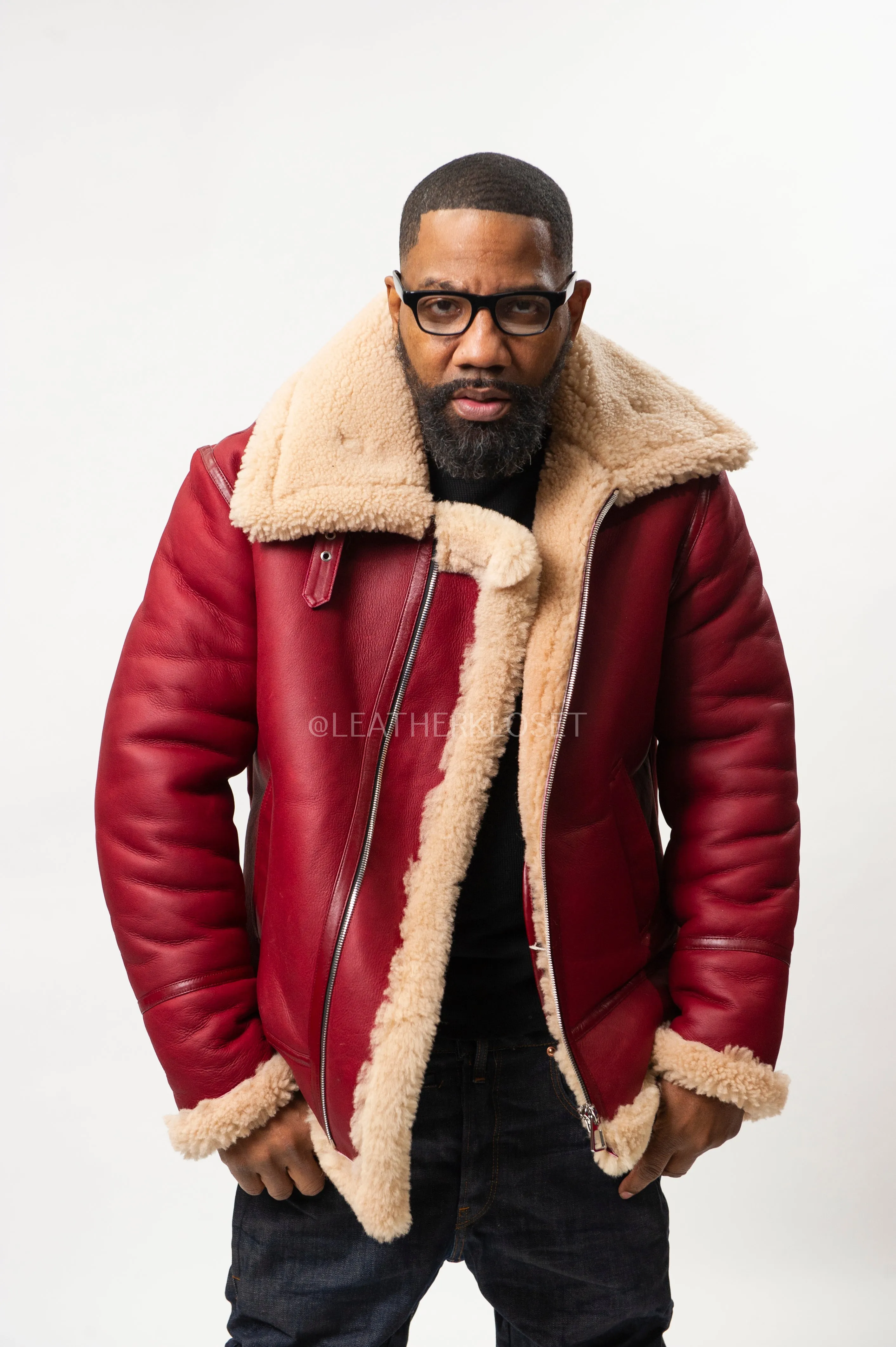 Men's B-3 Bomber Classic Sheepskin Shearling [Fire-Engine Red]