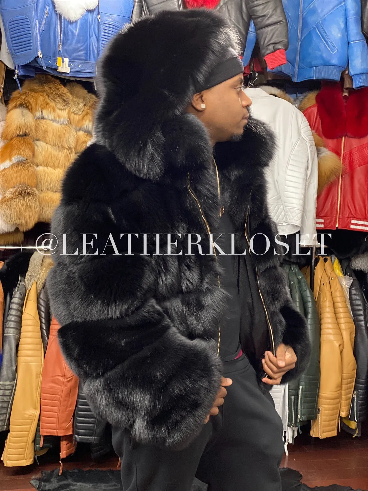 Mens Fox Bomber Fur With Hood