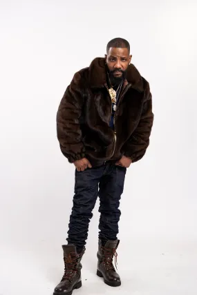 Men's Fullskin Mink Bomber Jacket [Brown]