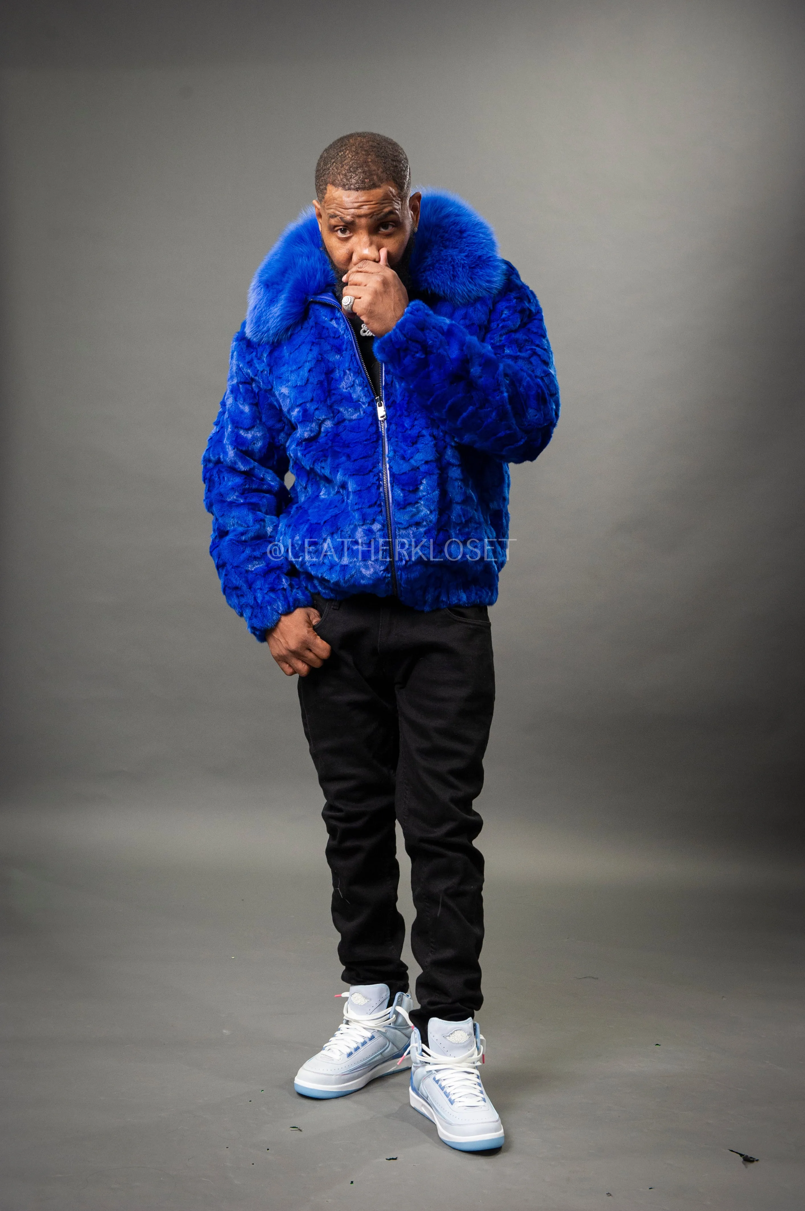 Men's Mink with Fox Fur Bomber Jacket [Royal Blue]