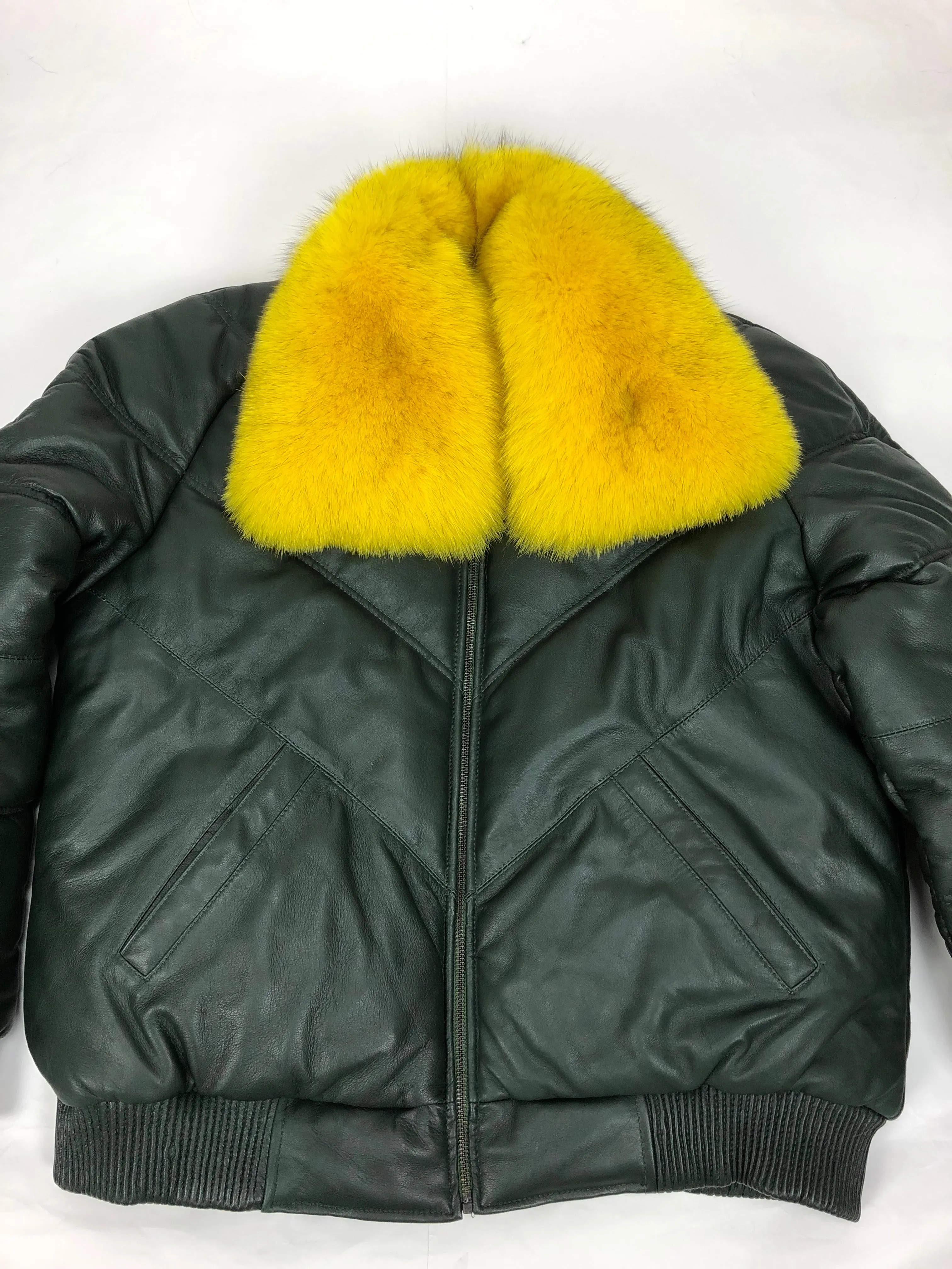 Men's V-Bomber Forest Green Premium Yellow Fox Collar