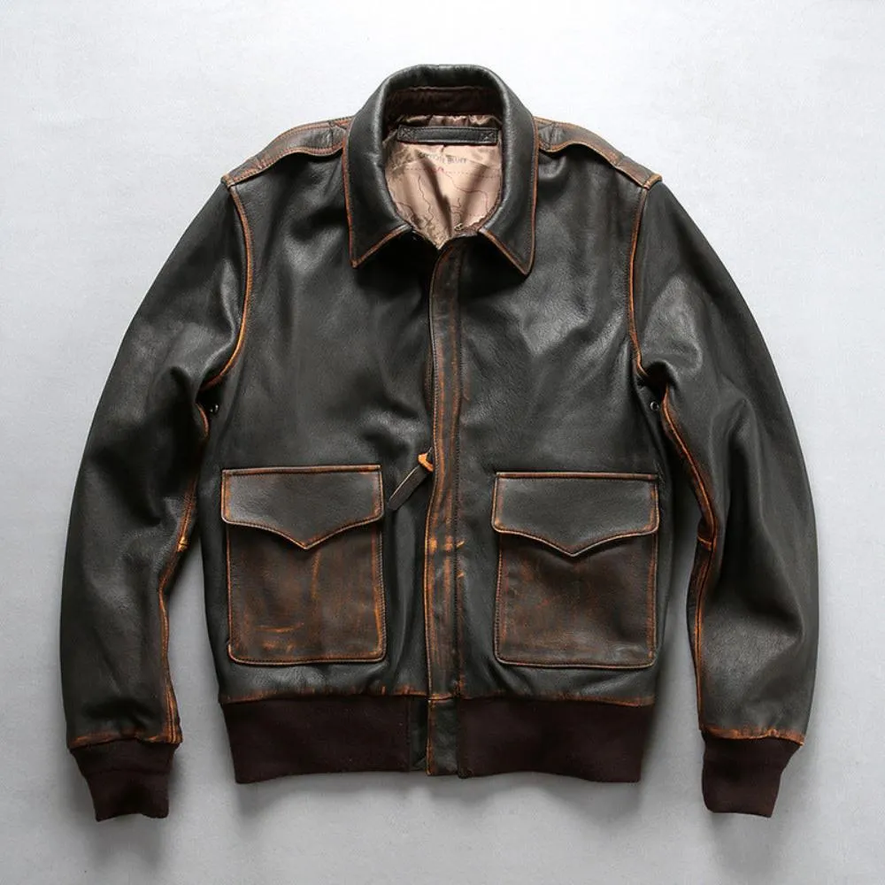 Men's Washed Goatskin A2 Bomber Jacket