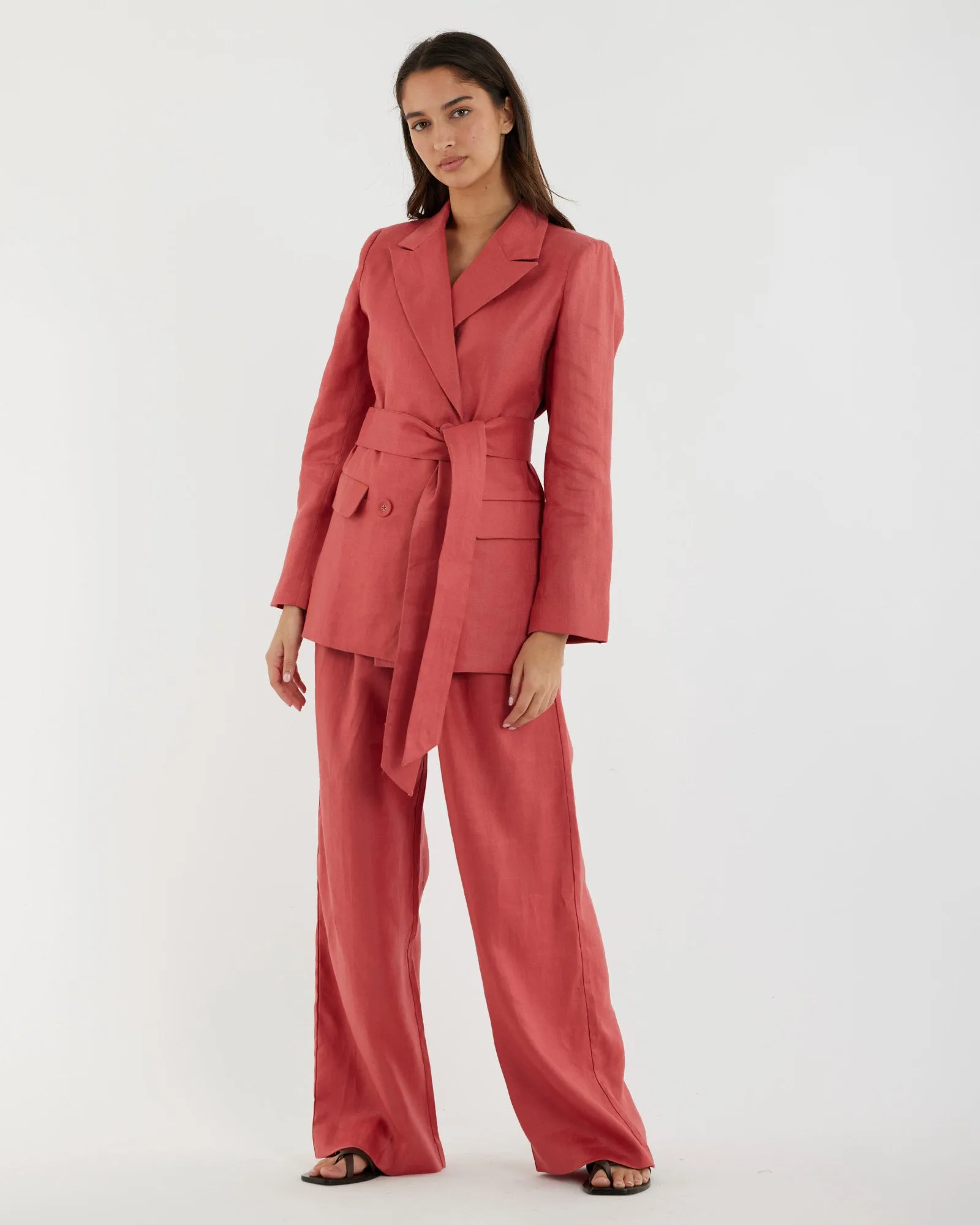 Mia Double Breasted Tie Blazer - Cerise