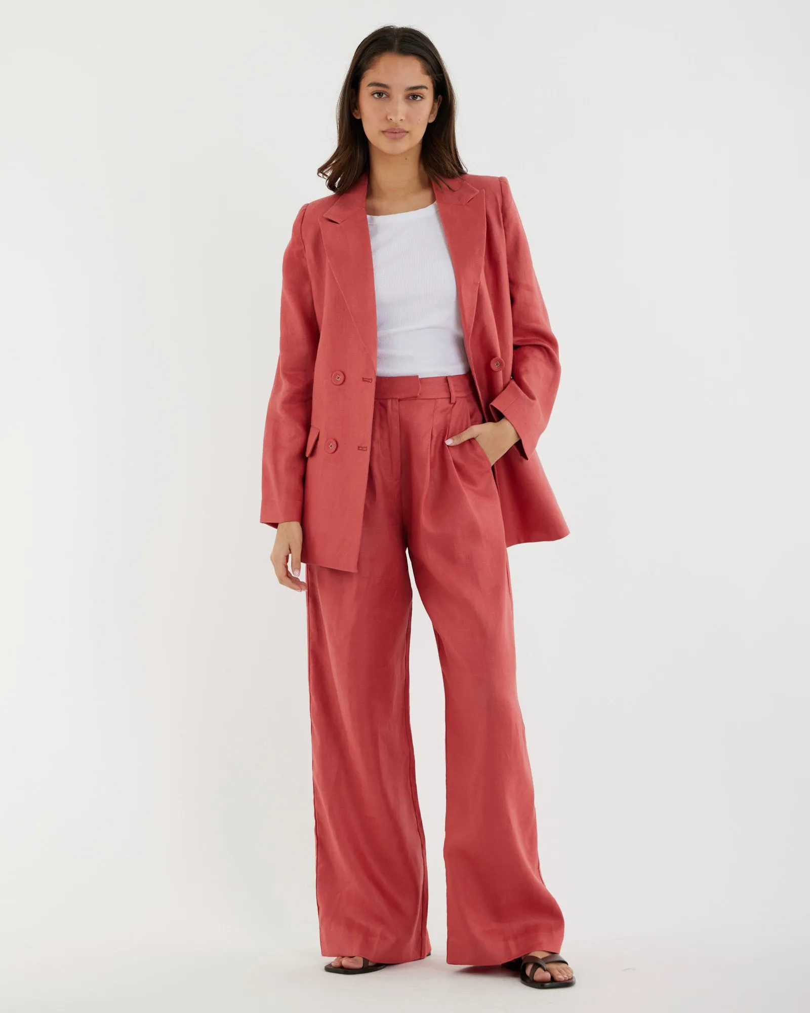 Mia Double Breasted Tie Blazer - Cerise