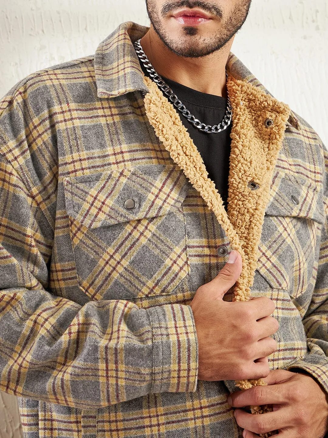 Mustard Plaid Sherpa Jacket