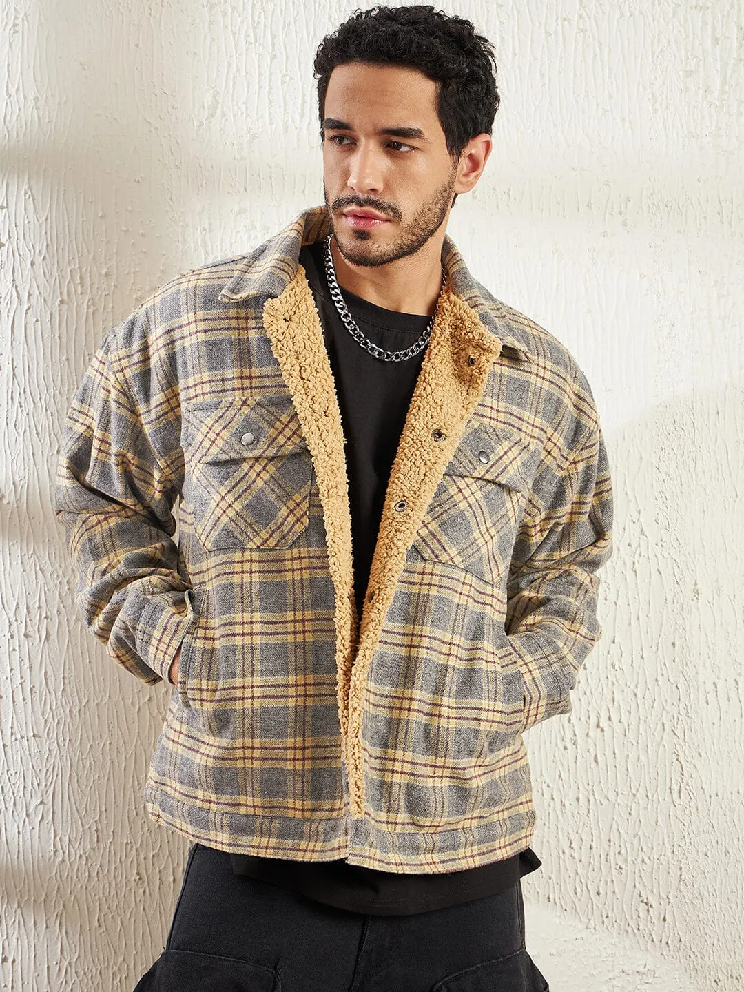 Mustard Plaid Sherpa Jacket