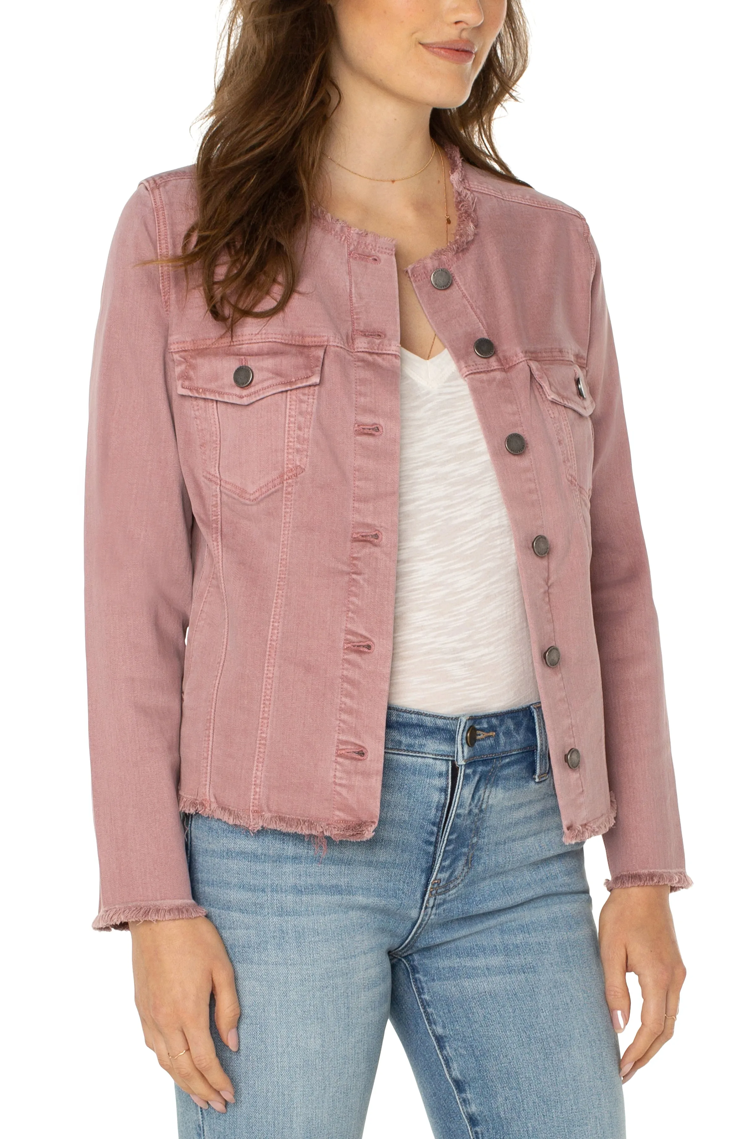 PETITE CLASSIC JEAN JACKET WITH FRAY HEM