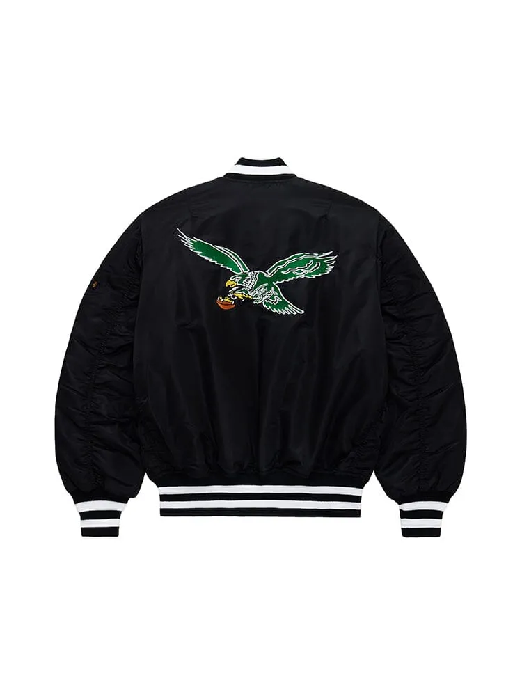 PHILADELPHIA EAGLES X ALPHA X NEW ERA MA-1 BOMBER JACKET (HISTORIC LOGO)