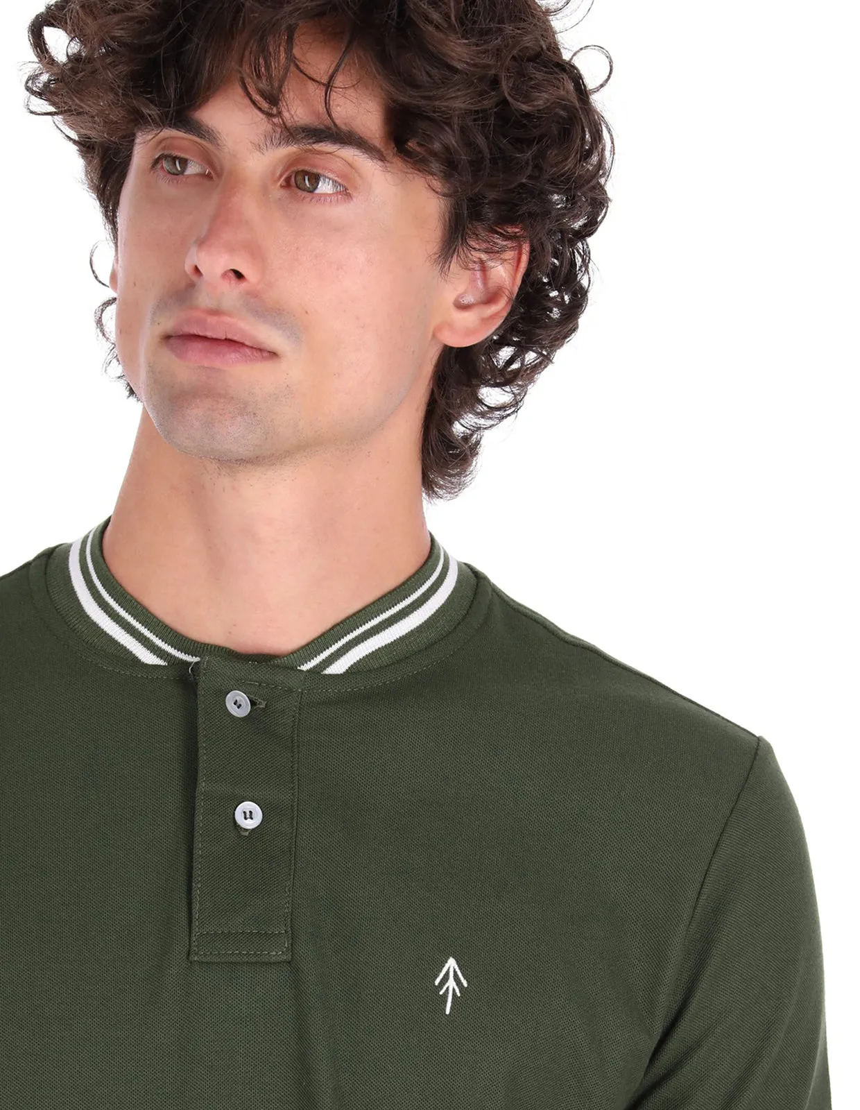 Playera Cuello Bomber Regular Fit Para Hombre - Verde Militar