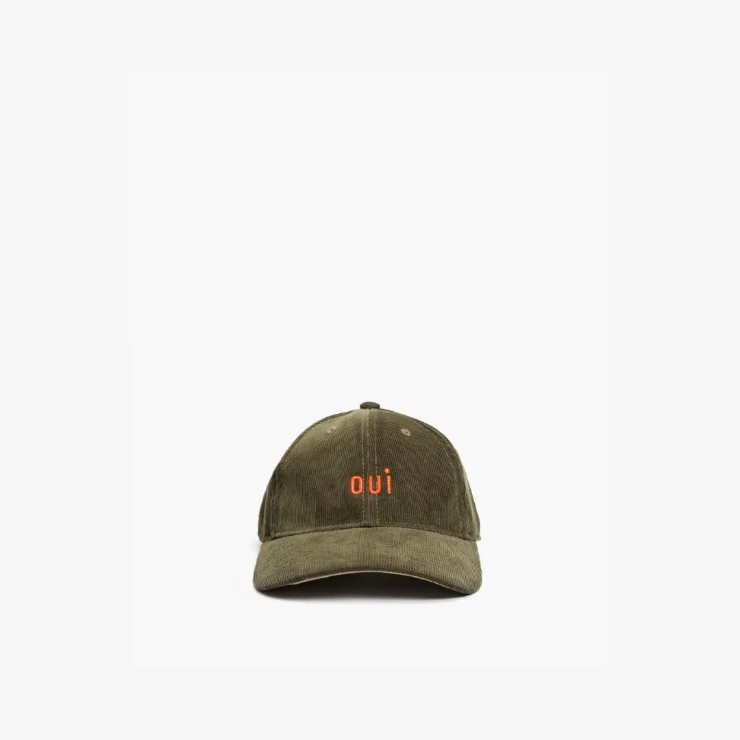 "Oui" Corduroy Baseball Hat (Olive)