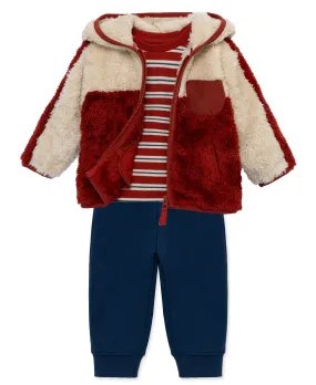 Red Sherpa Jacket Set (2T-4T)