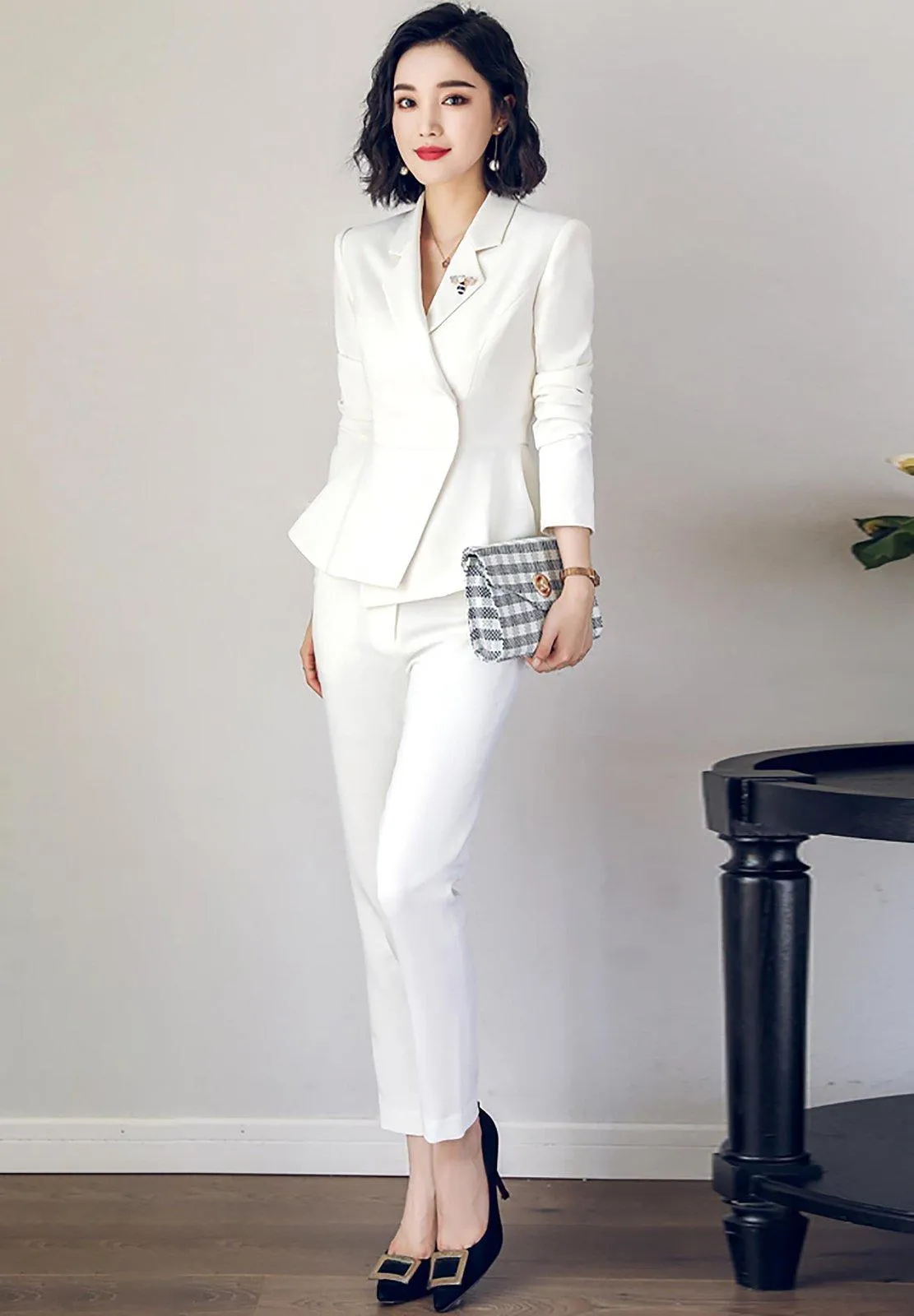 Ruffle Blazer & Crop Skinny Pant Suit