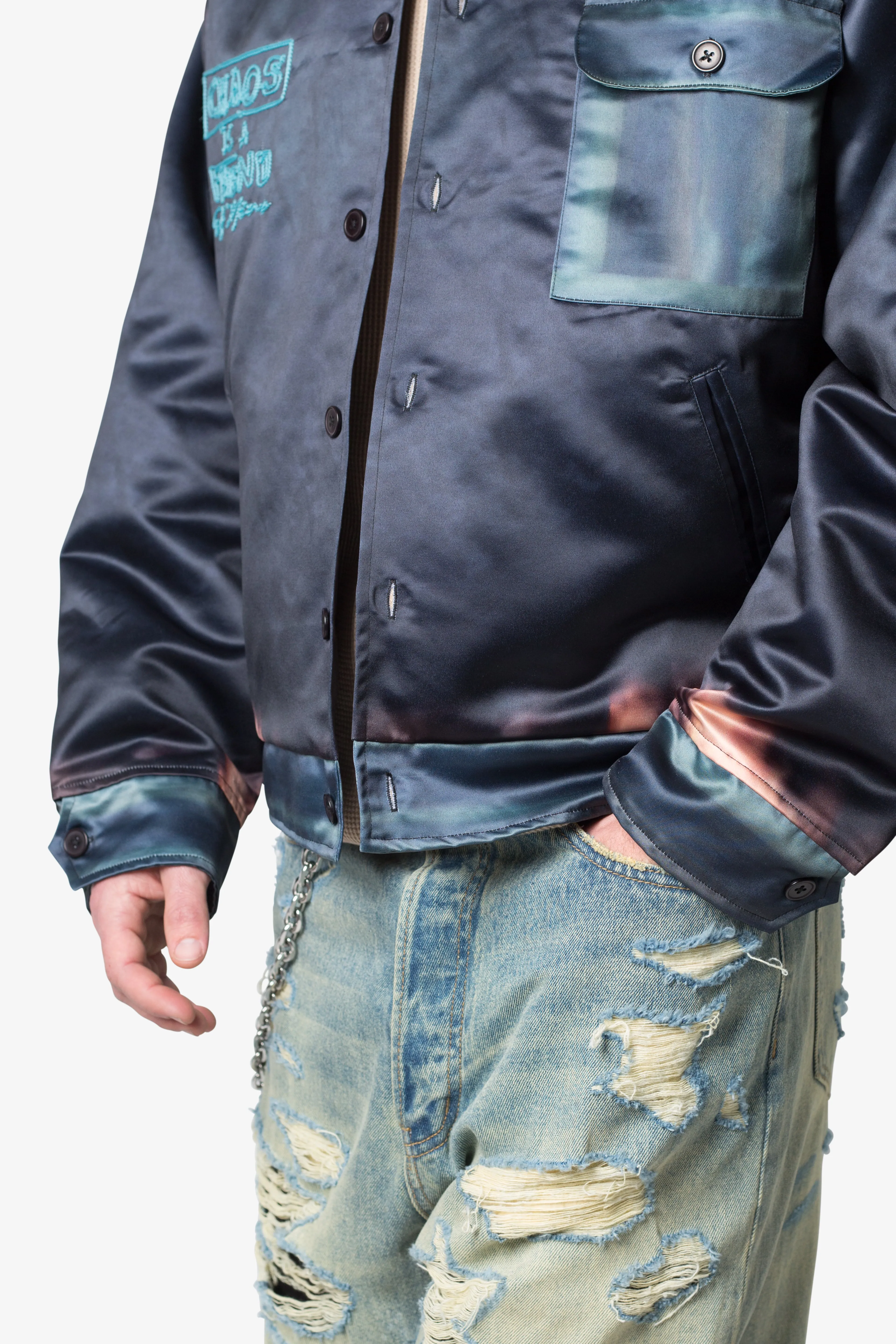 Satin Bomber Jacket - Washed Black