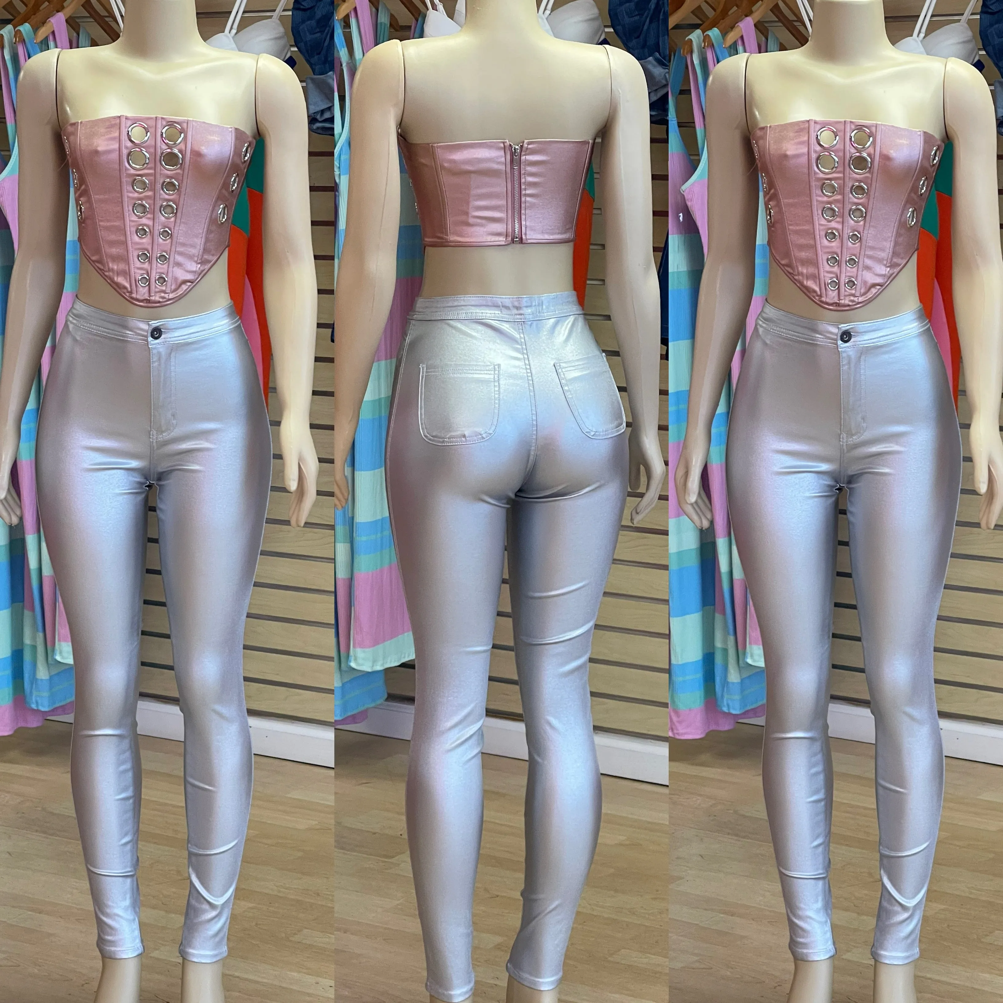 Shimmer Back Zipper Corest Top ( Rose Gold)