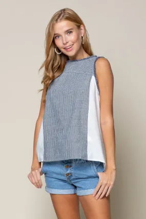 SLEEVELESS BACK ZIPPER STRIPED TOP