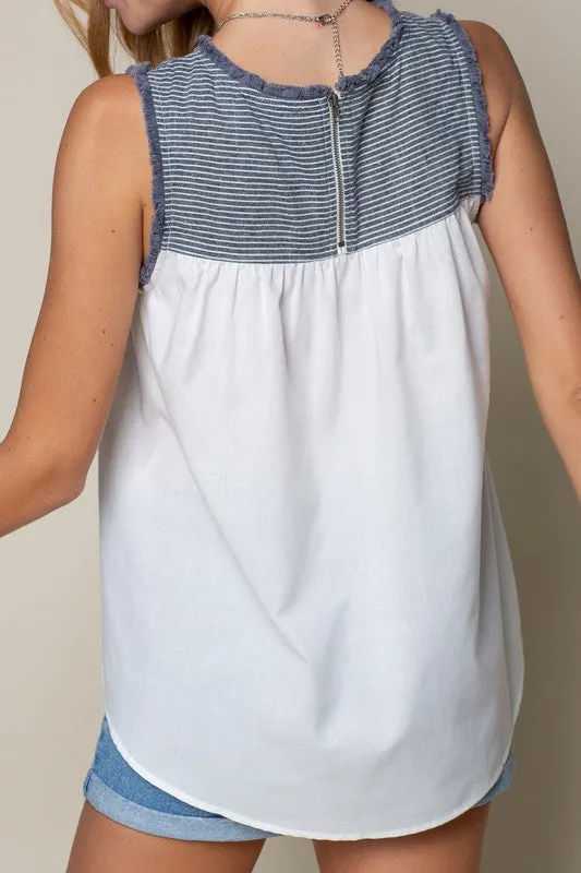 SLEEVELESS BACK ZIPPER STRIPED TOP