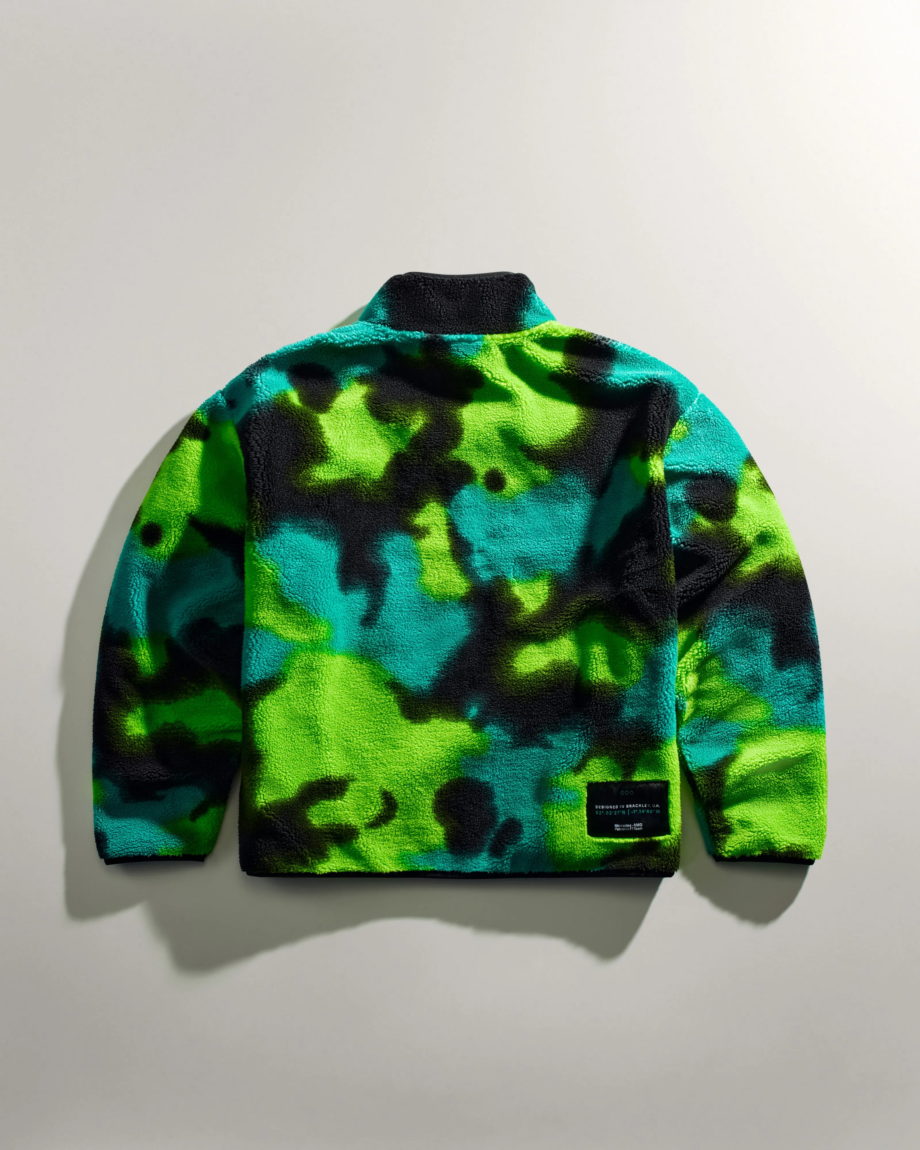 Multicolor Spray Camo Sherpa Quarter-Zip Sweater