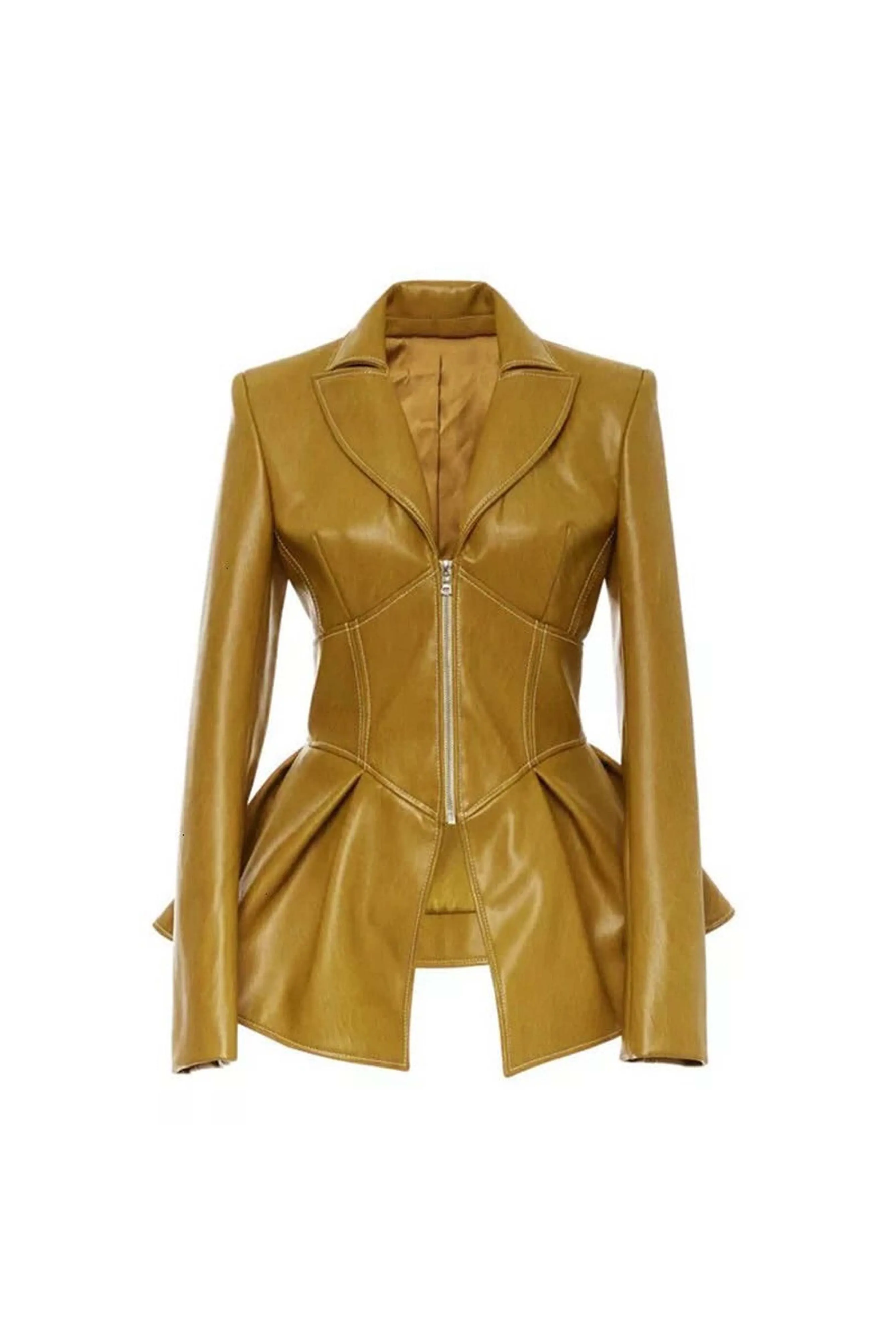 STELLA CORSET FAUX LEATHER BLAZER MUSTARD