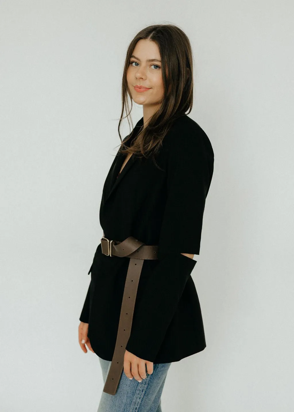 Tibi Cutout Sleeve Marlon Blazer in Black