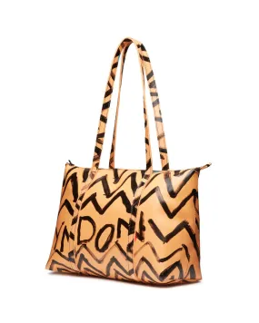 Tiger Skin Leather Tote Bag w/Zipper