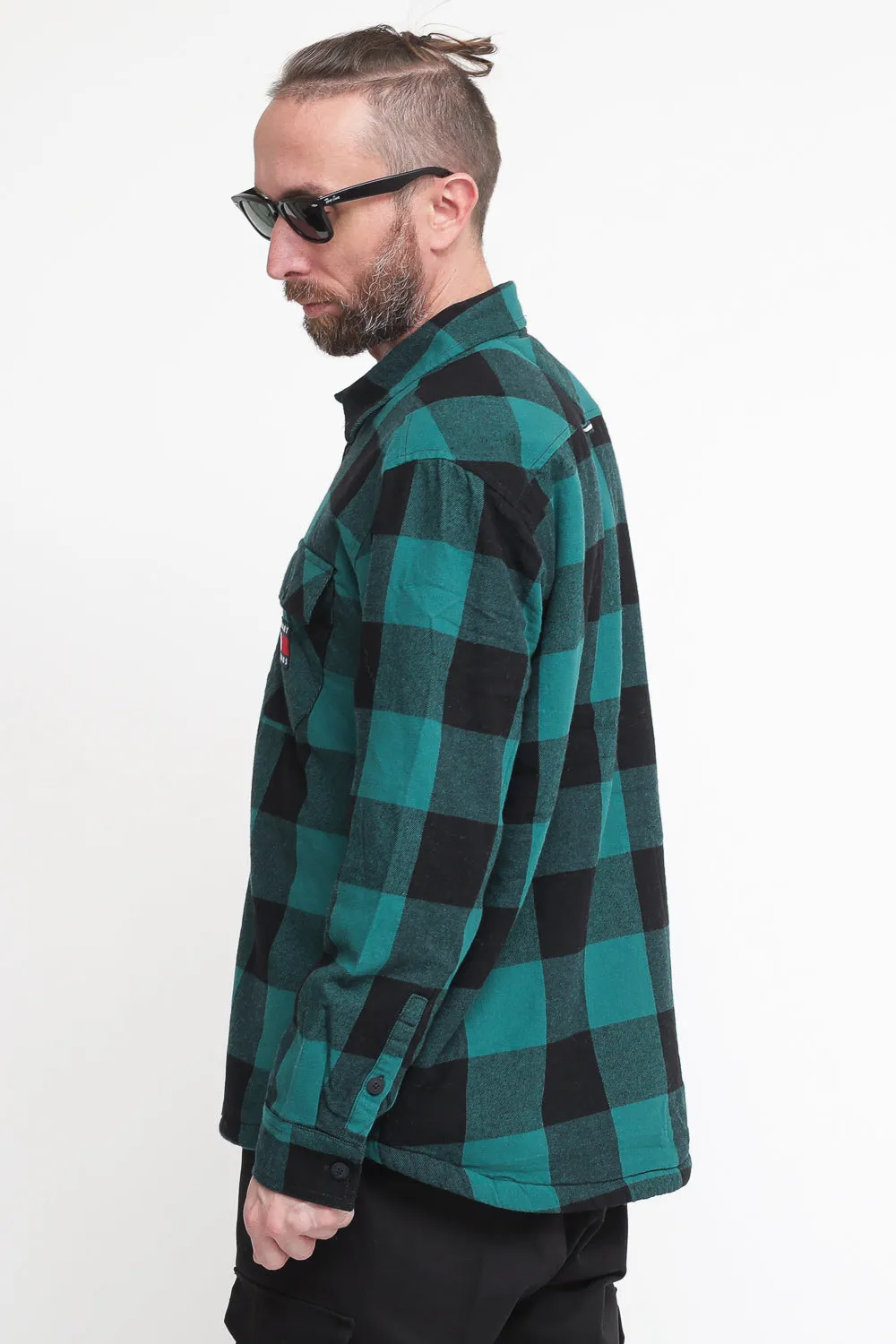 Tjm Sherpa Flannel Overshirt - Dark Turf Green Check