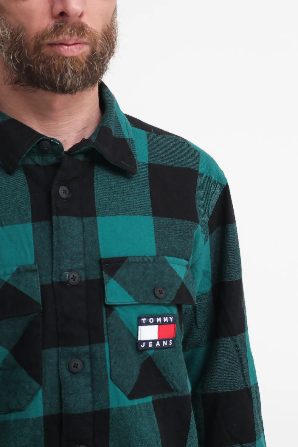 Tjm Sherpa Flannel Overshirt - Dark Turf Green Check