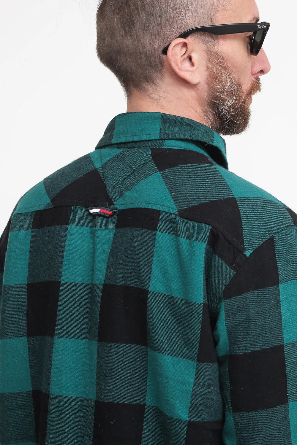 Tjm Sherpa Flannel Overshirt - Dark Turf Green Check