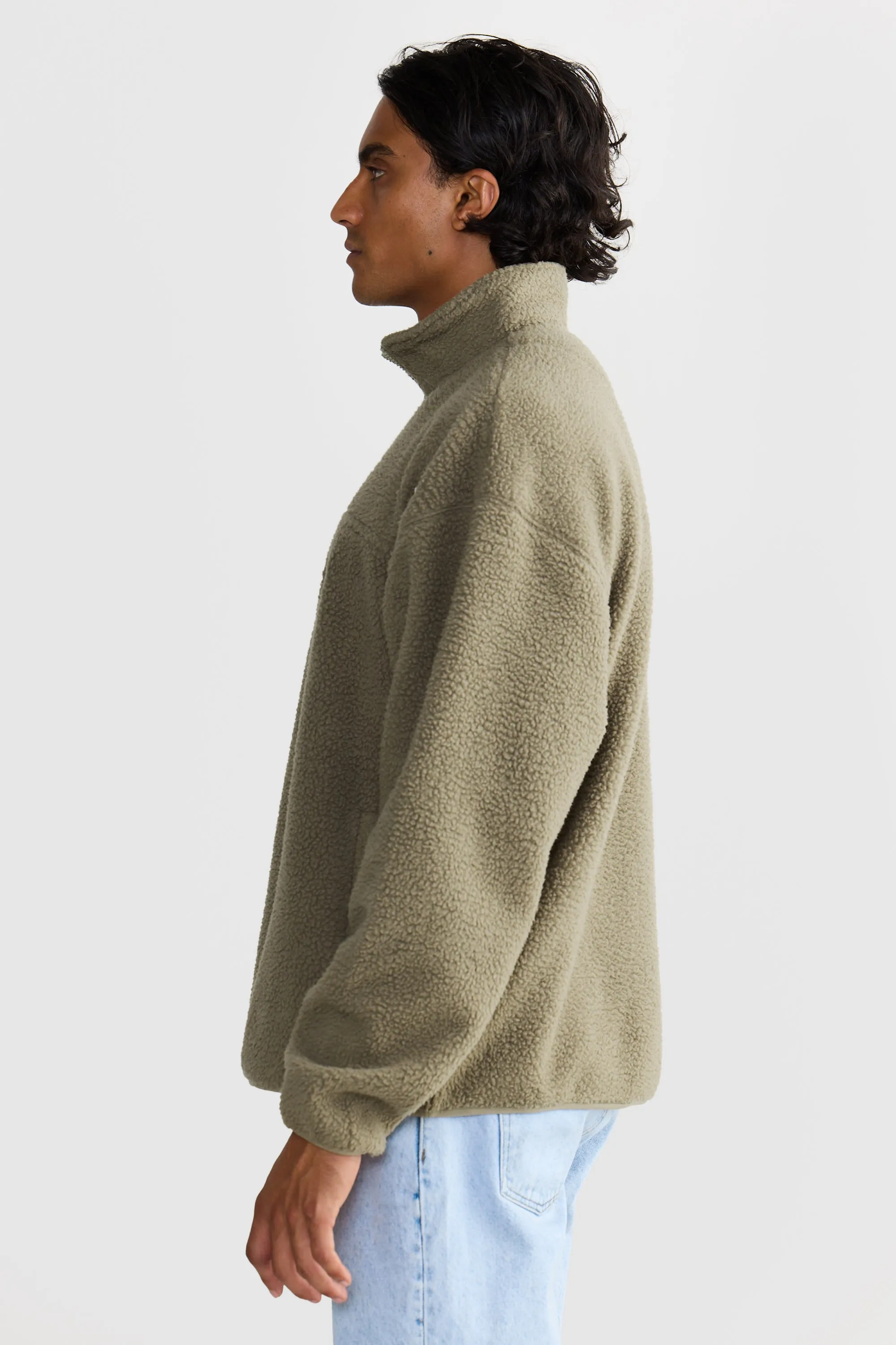 Unisex Sherpa Fleece Logo Quarter Zip Moss