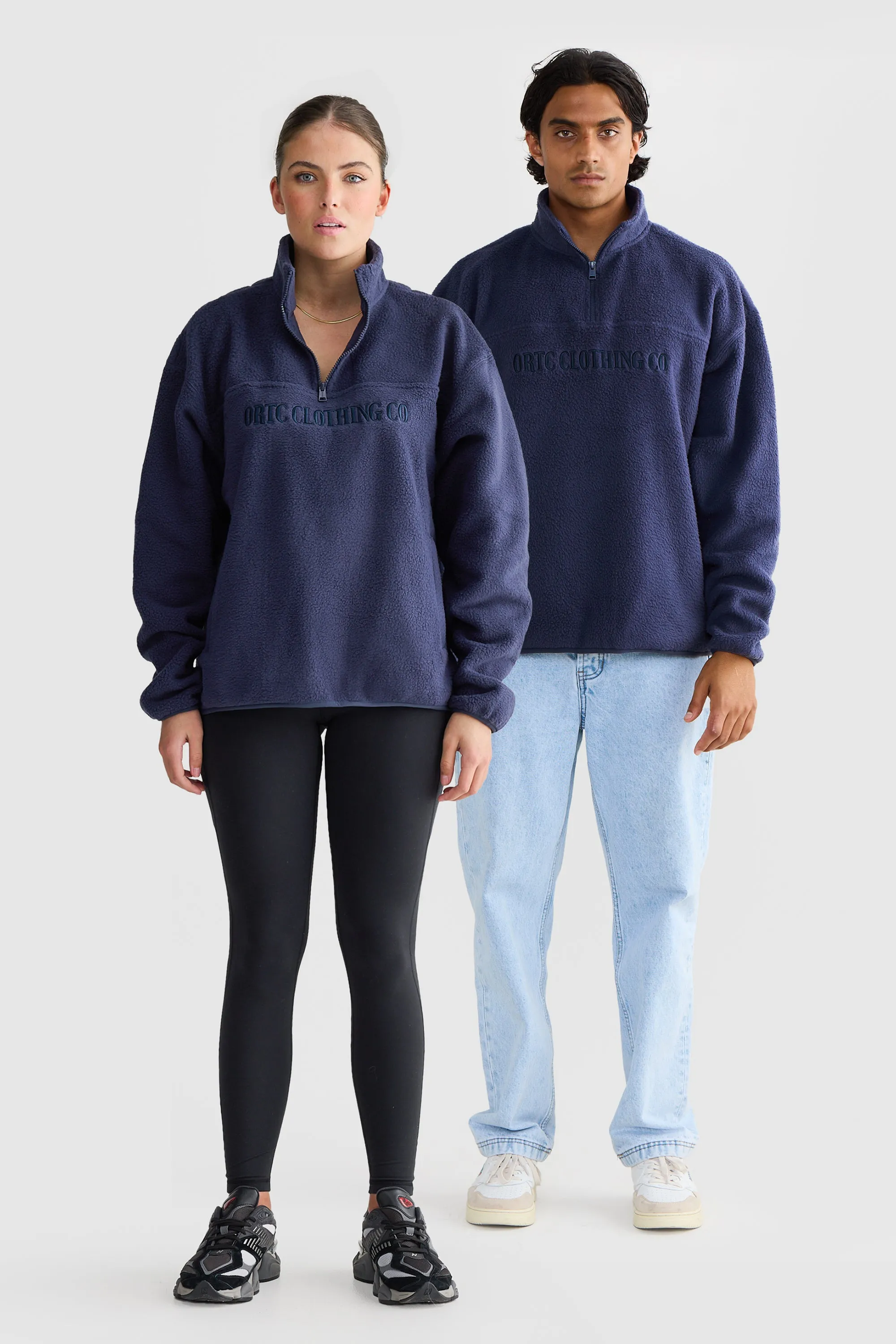 Unisex Sherpa Fleece Logo Quarter Zip Navy