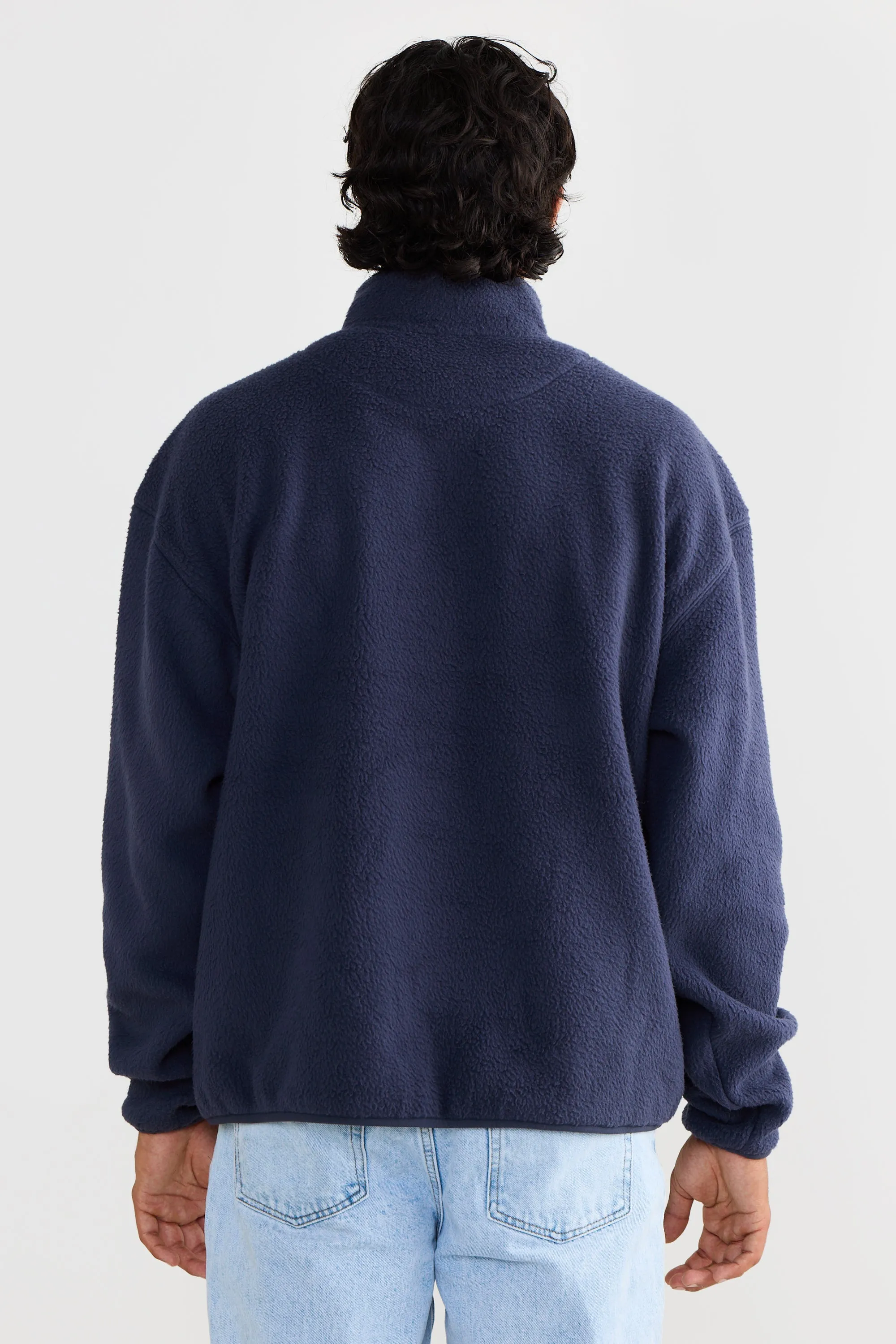 Unisex Sherpa Fleece Logo Quarter Zip Navy